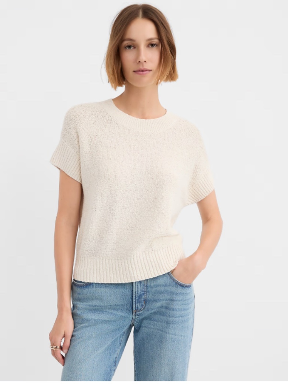 NWOT - LOFT Ribtrim Wedge Sweater - Lt Tan - Size Large